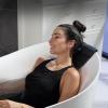 imageEmpava Update Acrylic Whirlpool Bathtub 59 Inch Acrylic Freestanding Jetted Tub Hydromassage Gracefully Oval Shaped with 16 Hydromassage Jets with Lumbar and Neck Support Black Pillow No faucet