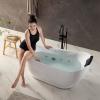 imageEmpava Update Acrylic Whirlpool Bathtub 59 Inch Acrylic Freestanding Jetted Tub Hydromassage Gracefully Oval Shaped with 16 Hydromassage Jets with Lumbar and Neck Support Black Pillow No faucet