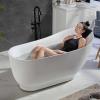 imageEmpava Update Acrylic Whirlpool Bathtub 59 Inch Acrylic Freestanding Jetted Tub Hydromassage Gracefully Oval Shaped with 16 Hydromassage Jets with Lumbar and Neck Support Black Pillow No faucet
