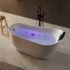 imageEmpava Update Acrylic Whirlpool Bathtub 59 Inch Acrylic Freestanding Jetted Tub Hydromassage Gracefully Oval Shaped with 16 Hydromassage Jets with Lumbar and Neck Support Black Pillow No faucet