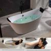 imageEmpava Update Acrylic Whirlpool Bathtub 67Inch Freestanding Boat Shaped Jetted Bathtub with Healing Chromotherapy 18 Hydromassage Jet DoubleEnded Massage Bathtub with Two Black Pillows No faucet