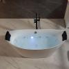 imageEmpava Update Acrylic Whirlpool Bathtub 67Inch Freestanding Boat Shaped Jetted Bathtub with Healing Chromotherapy 18 Hydromassage Jet DoubleEnded Massage Bathtub with Two Black Pillows No faucet
