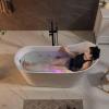 imageEmpava Update Acrylic Whirlpool Bathtub 67Inch Freestanding Gracefully Oval Shaped Jetted Bathtub with Healing Chromotherapy 16 Hydromassage Jets SingleEnded Bathtubs with Pillow No faucet