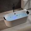 imageEmpava Update Acrylic Whirlpool Bathtub 71Inch Freestanding Gracefully Oval Shaped Jetted Bathtub with Healing Chromotherapy 18 Hydromassage Jets SingleEnded Bathtubs Black Nozzles No faucet