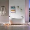 imageEmpava 59 Inch Acrylic Freestanding Whirlpool Tub Hydromassage Gracefully Oval Shaped Whirlpool 7 Water Jets Soaking SPA Lumbar and Neck Support Black Pillow ETL Certified White59 Inch