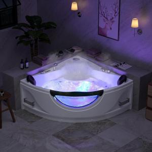 imageEmpava 59quot Corner Whirlpool Bathtub for 2Person Luxury Jetted Spa Tub with 10 Hydro Massage Jets BuiltIn Heater Chromatherapy LED Lights ampamp Constant Heat System ETL Certified Acrylic Tub
