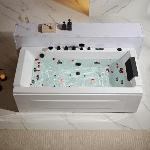 imageEmpava Acrylic Whirlpool Bathtub 71Inch Jetted Bathtub with Healing Chromotherapy Heated Soaking Tub with LED Control Panel Comforting Hydro Massage Tub with Waterfall Joy Black Pillow71JT351BK