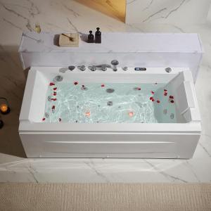 imageEmpava Acrylic Whirlpool Bathtub 71Inch Jetted Bathtub with Healing Chromotherapy Heated Soaking Tub with LED Control Panel Comforting Hydro Massage Tub with Waterfall Joy Black Pillow71JT351