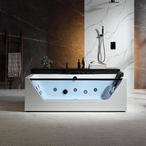 imageEmpava Acrylic Whirlpool Bathtub 71Inch Jetted Bathtub with Heater 10 Jets Hydromassage with Chromatherapy 3Side Apron with LED Control Panel Waterfall Black Hardware and Nozzles71JT408BK
