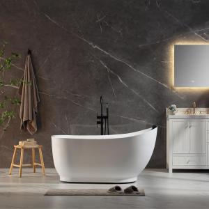 imageEmpava Update Acrylic Whirlpool Bathtub 59 Inch Acrylic Freestanding Jetted Tub Hydromassage Gracefully Oval Shaped with 16 Hydromassage Jets with Lumbar and Neck Support Black Pillow No faucet