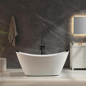 imageEmpava Update Acrylic Whirlpool Bathtub 67Inch Freestanding Boat Shaped Jetted Bathtub with Healing Chromotherapy 18 Hydromassage Jet DoubleEnded Massage Bathtub with Two Black Pillows No faucet
