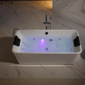 imageEmpava Update Acrylic Whirlpool Bathtub 67Inch Freestanding Rectangular Jetted Bathtub with Healing Chromotherapy 18 Hydromassage Jet DoubleEnded Bathtub with Black Pillows and Nozzles No Faucet