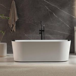 imageEmpava Update Acrylic Whirlpool Bathtub 71Inch Freestanding Gracefully Oval Shaped Jetted Bathtub with Healing Chromotherapy 18 Hydromassage Jets SingleEnded Bathtubs Black Nozzles No faucet