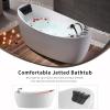 imageEmpava 67 inch Whirlpool Bathtub Acrylic Freestanding Tub Hydromassage Gracefully Rectangle Shaped Whirlpool 8 Water Jets Soaking SPA DoubleEnded Massage Bathtub with Black Pillows White67AIS02