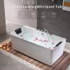 imageEmpava 67 inch Whirlpool Bathtub Acrylic Freestanding Tub Hydromassage Gracefully Rectangle Shaped Whirlpool 8 Water Jets Soaking SPA DoubleEnded Massage Bathtub with Black Pillows White67AIS03