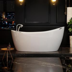 imageEmpava 67 inch Whirlpool Bathtub Acrylic Freestanding Tub Hydromassage Gracefully Rectangle Shaped Whirlpool 8 Water Jets Soaking SPA DoubleEnded Massage Bathtub with Black Pillows White67AIS02