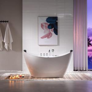 imageEmpava Whirlpool Bathtub 67Inch Freestanding Bathtub Oval with 8 Hydromassage Adjustable Water Jets Luxury Acrylic Massage SPA Soaking Bath Tub in Double Ended White59 Inch