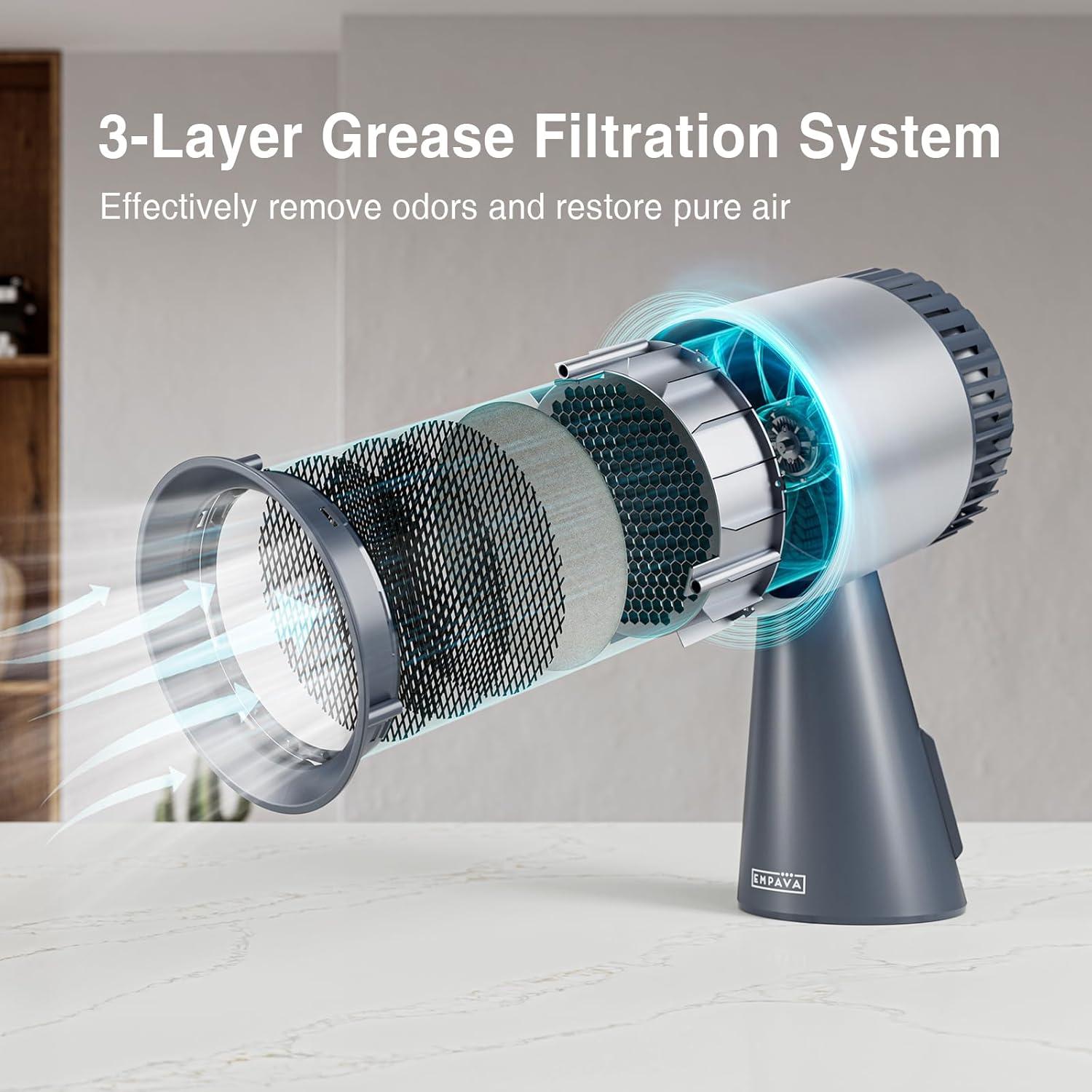 imageEmpava Portable Range Hood for Cooking 3Speed Desktop Kitchen Exhaust Fan or Indoor BBQ Hot Pot and RV Detachable Filter and Oil Cup Grey08RH17New