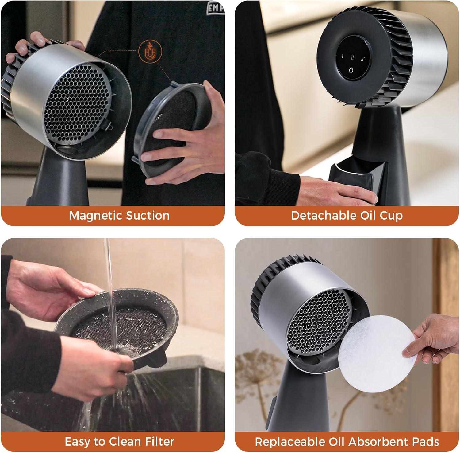 imageEmpava Portable Range Hood for Cooking 3Speed Desktop Kitchen Exhaust Fan or Indoor BBQ Hot Pot and RV Detachable Filter and Oil Cup Grey08RH17Old