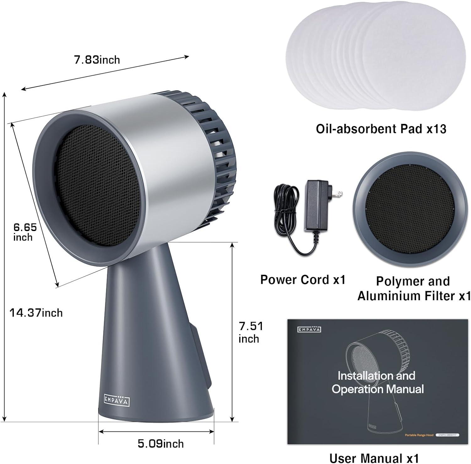 imageEmpava Portable Range Hood for Cooking 3Speed Desktop Kitchen Exhaust Fan or Indoor BBQ Hot Pot and RV Detachable Filter and Oil Cup Grey08RH17Old