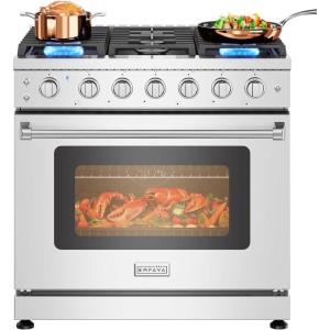 imageEmpava 36 Inch Gas Range with 60 Cu Ft True Convection 18000 BTU Power Searing 6 Sealed Burners Convertible NGLP Stainless Steel Stove with Oven CSA Certified