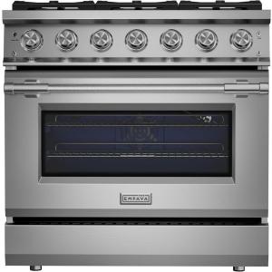 imageEmpava 36 Inch Professional Gas Range with Convection Oven 6 Sealed Burners 103000 BTU Total Wok Burner Telescopic Racks Porcelain Cooktop Stainless Steel Stove ETL Certified