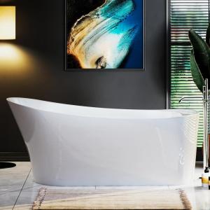imageEmpava Freestanding Bathtub 67quot Soaking Tub with End Drain ampamp Overflow  Acrylic Tub NonSlip Flat Bottom Glossy White cUPC Certified